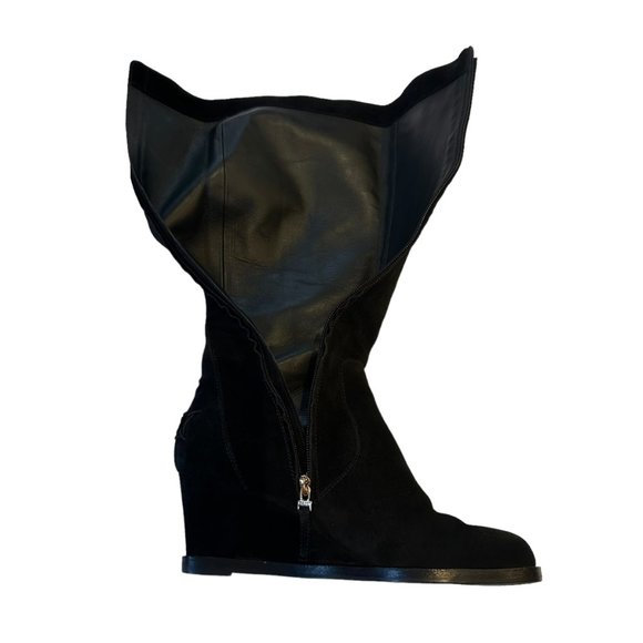 FENDI Black Suede Tall Wedge Cathy Boot, Size 39.5 - Picture 12 of 12